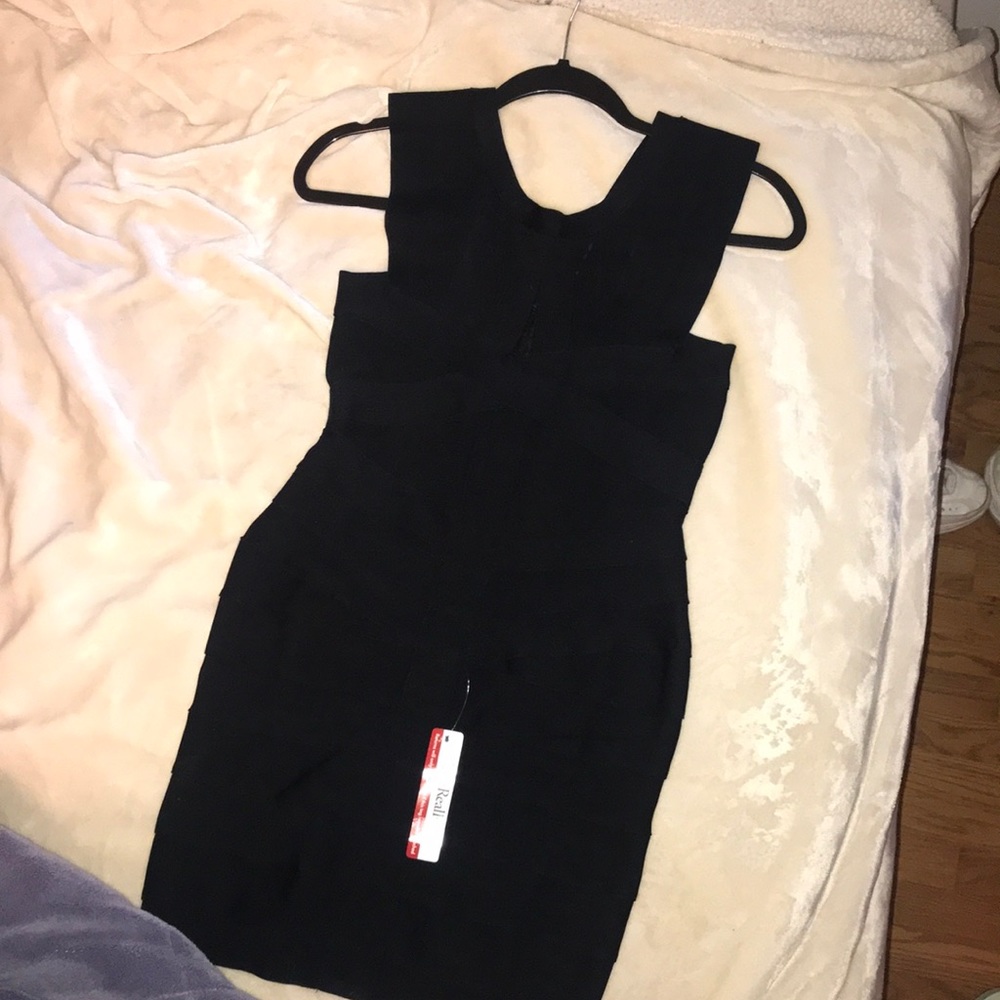 HERVE LEGER IRIDRESSA BLACK KEYHOLE DRESS